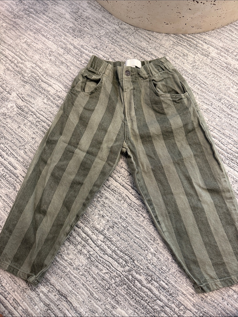 Zara Kids Olive Green Striped Pull-On Pants